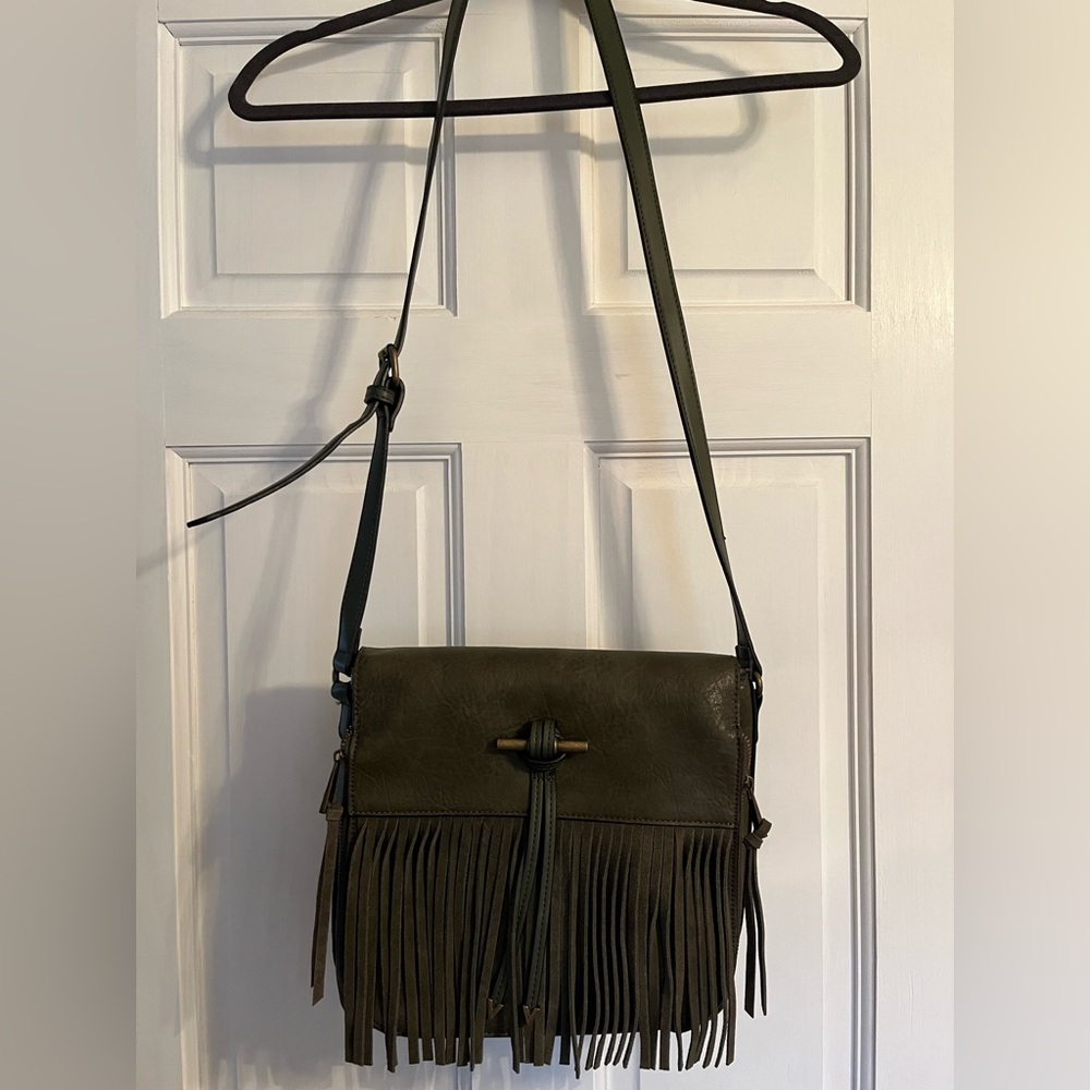 Olive Green Fringe Crossbody Bag
